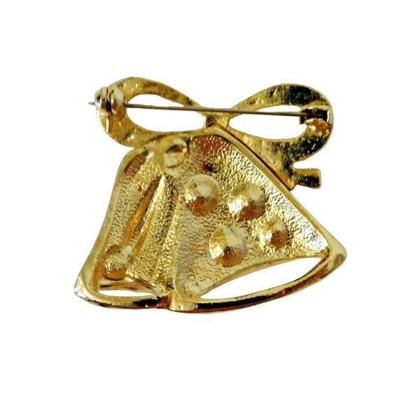 Christmas Bell Pin Gold Tone Multi Color Crystals Holiday 1.75" Wide Jewelry - Picture 2 of 3